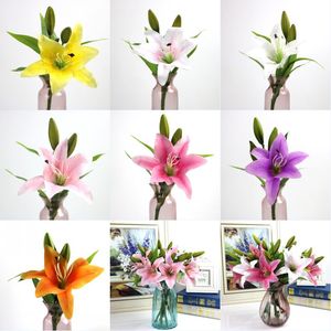 3 teste affascinante vero tocco giglio 38 cm fiore artificiale casa decorazione della festa nuziale decorazione floreale in seta bouquet