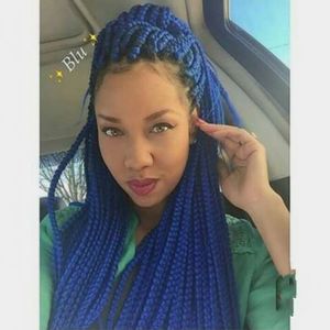 Moda Afryki Syntetyczne oplatanie Włosów Peruki Błękitne Plecione Peruki z Baby Włosy Żaroodporne Syntetyczne Koronki Przednia Peruki Dla Czarnych Kobiet