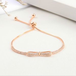 Wholesale-Women Fashion Chain Bowknot Sterling Silver Charms Bracelet Ladies Cubic Zircon Bracelets Female Jewelry