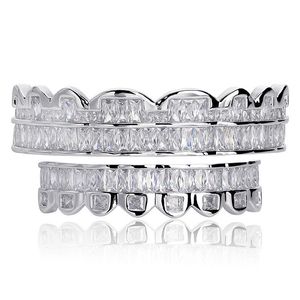 New Discount Baguette Set Teeth Grillz Top Bottom Silver Color Grills Dental Mouth Hip Hop Fashion Jewelry Rapper Jewelry