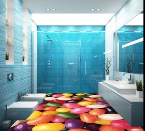 Colored 3d cobblestone floor waterproof wallpaper for bathroom wall