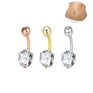 Jóias de corpo de cristal de zircônia fofas de aço inoxidável com strass botão de sino de umbigo anéis de piercing para mulheres presente prata rosa cor de ouro