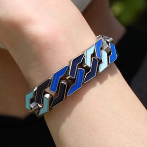 2020 New Antique Silver 17mm Colorful Blue Enamel Mens Geometry Cuban Chain Bracelet Punk Rock Wristband Rapper Jewelry Gifts for Guys Men