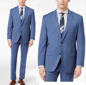 Classic Blue Italian Mens Tuxedos Groom Wedding Passar Två knapp Peaked Lapel Plus Storlek Prom Party Blazer Suit (Jacka + Byxor)