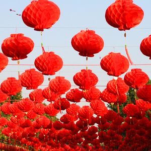 20 stycken 6-16 tum kinesisk stil röd honungskaka vattentätt papperslykta för festivalförsörjning parti och bröllopsdekoration