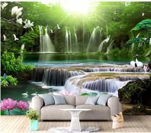 Sonnenlicht Wasserfall Landschaft schöne Landschaft Tapeten 3D-Wandbilder Tapete für Wohnzimmer