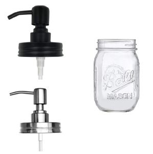 Black Mason Liquid Soap Dispenser Jar Lids Rust Proof Stainless Steel Bathroom Shampoo Soaps Lotion Pump Lids No Jars