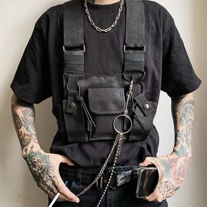 Nowa Kamizelka taktyczna Mężczyźni Moda Czarny Punk Retro Kamizelki motocyklowe Męskie Kieszenie Hip Hop Kamizelki Jaqueta Motoqueiro YT50162