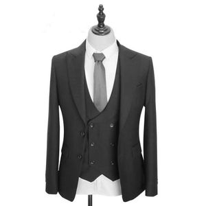 Klassisk stil två knappar svart bröllop brudgum tuxedos topp lapel groomsmen män passar prom blazer (jacka + byxor + väst + slips) nej: 1938