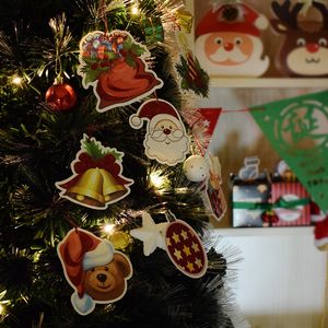 Weihnachtsdekorationen, mit Goldpulver verzierter Baum für ältere Menschen, Schneemann-Hirsch-Szene, verkleiden Weihnachtskarten, kleiner Anhänger mit 1 Packung à 12 Stück