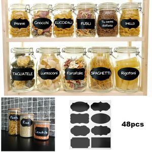 48pcs / set 5cmx3.5cm Etiqueta da cozinha reutilizáveis ​​Adesivos Blackboard Etiqueta Doce Jam Jars Organizador etiqueta Quadro Placa de giz Sticker Spices