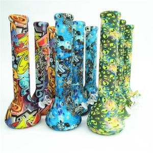 Silicone Beaker Bong Glow in the dark 13.5 Inch Unbreakable Wax Dry Herbs Tobacco Water Smoking Bong With Glass Flower Bowl