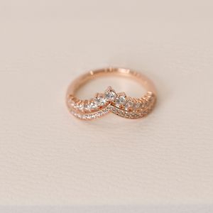 Partihandel-Princess Wish Ring 925 Sterling Silver Plated Rose Gold CZ Diamant Hög kvalitet Tillgänglig för Lady Ring med låda