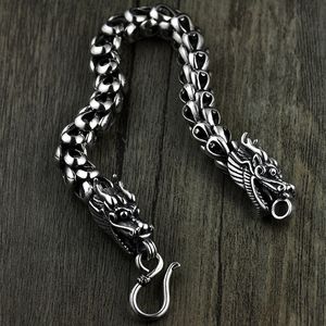 Dragon Scale Bracelet Chain Real Pure 925 Sterling Silver Double Heads Vintage Punk Rock Retro Style Men Jewelry CX200706