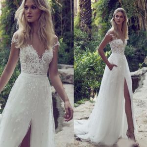 limor rosen aline lace wedding dresses illusion bodice jewel court train vintage garden beach boho wedding party bridal gowns