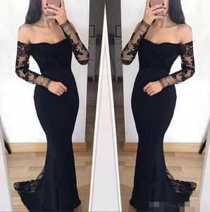 Abiti da sera neri sexy sexy fuori dalla spalla sirena in pizzo chiffon plus size keep treno da ballo su misura per abiti da ballo su misura per feste di fine anno