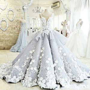 Quinceanera Ball Dresses 3D Floral Lace Holeveless Sweet 16 Sweep Train Train Back Puffy Party Prom Borm Bold