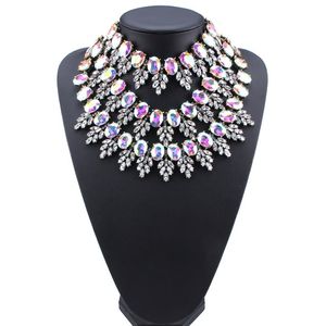 luxo designer de moda quente muito brilhante cheia de strass cristal multi-camadas exageradas colar gargantilha colar de declaração para a mulher