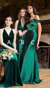2020 Modest Emerald Elastic Satin Bridesmaids Klänningar Slips skräddarsydd V-Neck Halter Cold Shoulder Party Gowns Formell Dress Main of Honor