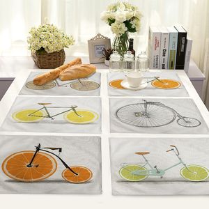 42x32cm Tovaglietta stampata per bicicletta Tovaglietta all'americana per tavolo da pranzo Cucina Tappetino per tavolo da pranzo Decorazione Tappetino per cibo occidentale in lino resistente al calore