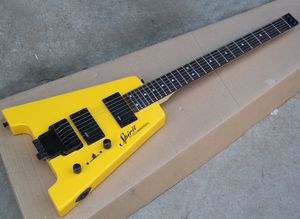 Yellow headless electric guitar with EMg pickups,floyd rose,rosewood fretboard,24 frets,can be customized as request