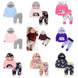 Dziewczyny Kwiatowy Kwiat Odzież Zestawy Kids Designer Ubrania Chłopcy Camo Paski Kapturem Spodnie Garnitury Długim Rękawem Ins Letter Płaszcz Spodnie Outfits D6776