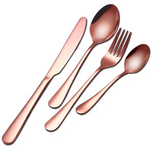 Rose gold stainless steel cutlery flatware set golden color spoon knife fork gold restaurant reusable kitchen tools