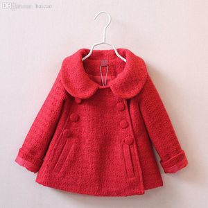 Wholesale-Girls Wool Winter Coats New Autumn Children's Cotton Trench Jackets Fashion Baby Girls Peter Pan Collar Outwear