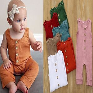 Baby girls boys sleeveless Solid color romper Newborn infant Cotton linen Jumpsuits 2020 summer fashion Boutique kids Climbing clothes M2123