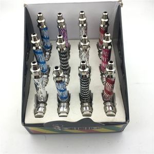 12 pçs/lote mini cachimbo de tabaco de metal mini filtro de cigarro erva seca mão cachimbo de colher vs cachimbo de vidro com caixa de exibição