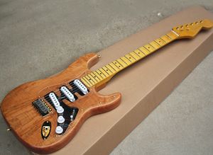 Naturlig träfärg mahogny elektrisk gitarr med akryl pickguard, scalloped lönn fretboard, gul lönn nacke, kan anpassas