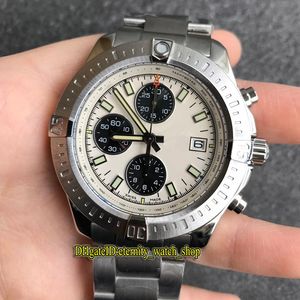 Najlepsza wersja Challenger A13388111C1A1 CAL.13 Chronograph Automatyczne białe wybieranie męskie Zegarek ze stali Case One Way Ratchet Wezel Designer Zegarki