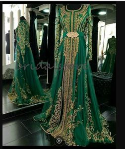 Caftan marocchino verde elegante musulmano Abaya Dubai Abito da sera APPLICATURA Abiti da ballo a maniche lunghe Formale Even2731