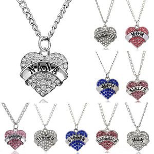 Mother Day Best Gift Mom Daughter Sister Grandma Nana Aunt Family Necklace Crystal Heart Pendant Rhinestone Women Jewelry