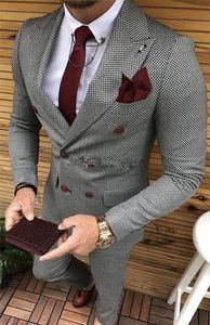 Classic Style Double-Breasted Groom Tuxedos Peak Lapel Groomsmen Mens Suits Wedding/Prom/Dinner Blazer (Jacket+Pants+Tie) K413