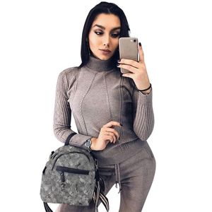 Soft Knitted Suits Warm Sweater Suit Women 'S Twist Knitting Turtleneck Sweater Top and Pants Loose Style Tracksuit Ropa