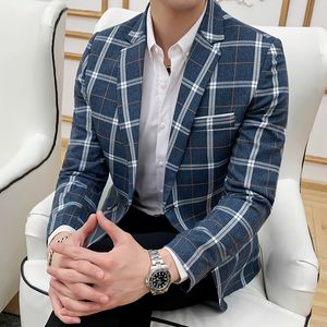 Полосатый плед Blazer бизнес повседневная мужская тонкий костюм куртка свадьба банкетный костюм куртка мужская одна кнопка