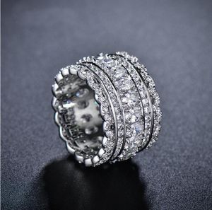 Hurtownia-Top SellingLuksusowa Biżuteria 10kt White Gold Wypełnione White Topaz CZ Diamond Gemstones Torchon Koronki Kobiety Ślub 3 w 1 Ring Set Prezent