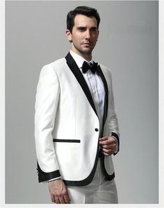 Новое прибытие Groomsmen Белого Groom Tuxedos Пик черный отворот Мужские костюмы Свадебные Шафер Жених Blazer (куртка + брюки + галстук) L276