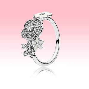 Beautiful Women flowers RING Summer Jewelry for Pandora Real 925 Sterling Silver sakura cz diamond Wedding Rings with Original box set