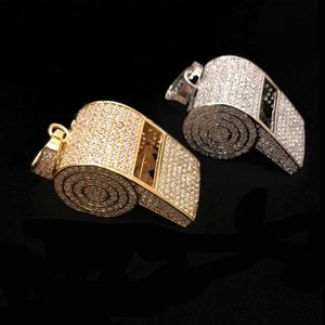 Nueva Hip hop Joyería Whistle Collar Colgante de Oro Color Bling Cubic Zircon Hombres Collar de Las Mujeres con cadena de cuerda Para El Regalo