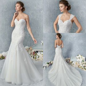 Newest Mermaid Kenneth Winston Wedding Dresses Strapless Sleeveless Tulle Lace Applique Backless Wedding Gown Sweep Train robe de mariée