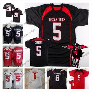 2019 NCAA Texas Tech # 5 باتريك ماهومز الثاني مايكل كرابتري 6 بيكر مايفيلد 20 داني أمندولا قميص كرة قدم TTU أسود أحمر أبيض عتيق