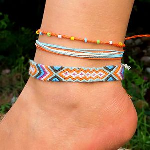 12 Sets Rope Braid Vsco Foot Anklet Ankle Barefoot Bracelet Friendship Anklets for Women Girls Bohemian Beach Boho Leg Jewelry Wholesaling