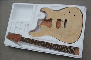 Factory Electric Guitar Kit(Parts) with Flame Maple Top,Mahogany Body and Neck,Rosewood Fretboard,Offer Customized
