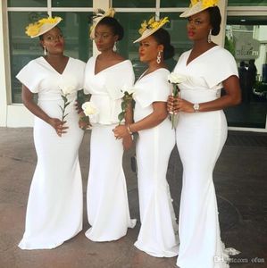 Beyaz Afrika Artı Boyutu Mermaid Gelinlik Modelleri Cap Kollu Dantel Düğün Parti Misafir Elbise Hizmetçi Kadınlar için Ucuz Ucuz