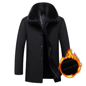 Long Coat Winter Woolen Men Fleece Thick Detachable Large Fur Collar Wool Coat Autumn Windbreaker Casual Jacket Mens Clothing