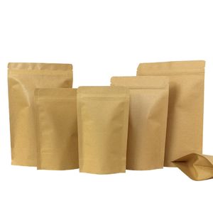 100ピースマルチサイズクラフト包装食品貯蔵袋茶色の立っているジッパーロック袋のジッパーマイラーコーヒーポーチアンチモイティブドライフルーツバッグ