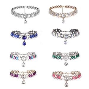 Hot modedesigner Super Glittering Full Rhinestone Diamond Colorful Crystals Pearl Collar Choker Statement Halsband Fo 58