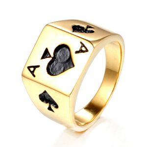 Hot new luxury designer geometric vintage Pokers titanium stainless steel fashion men rings hip hop jewelry
